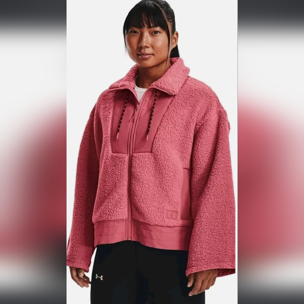 NEW😍Under Armour Women's Legacy Sherpa Full-Zip Jacket in Deco Rose Pink Medium